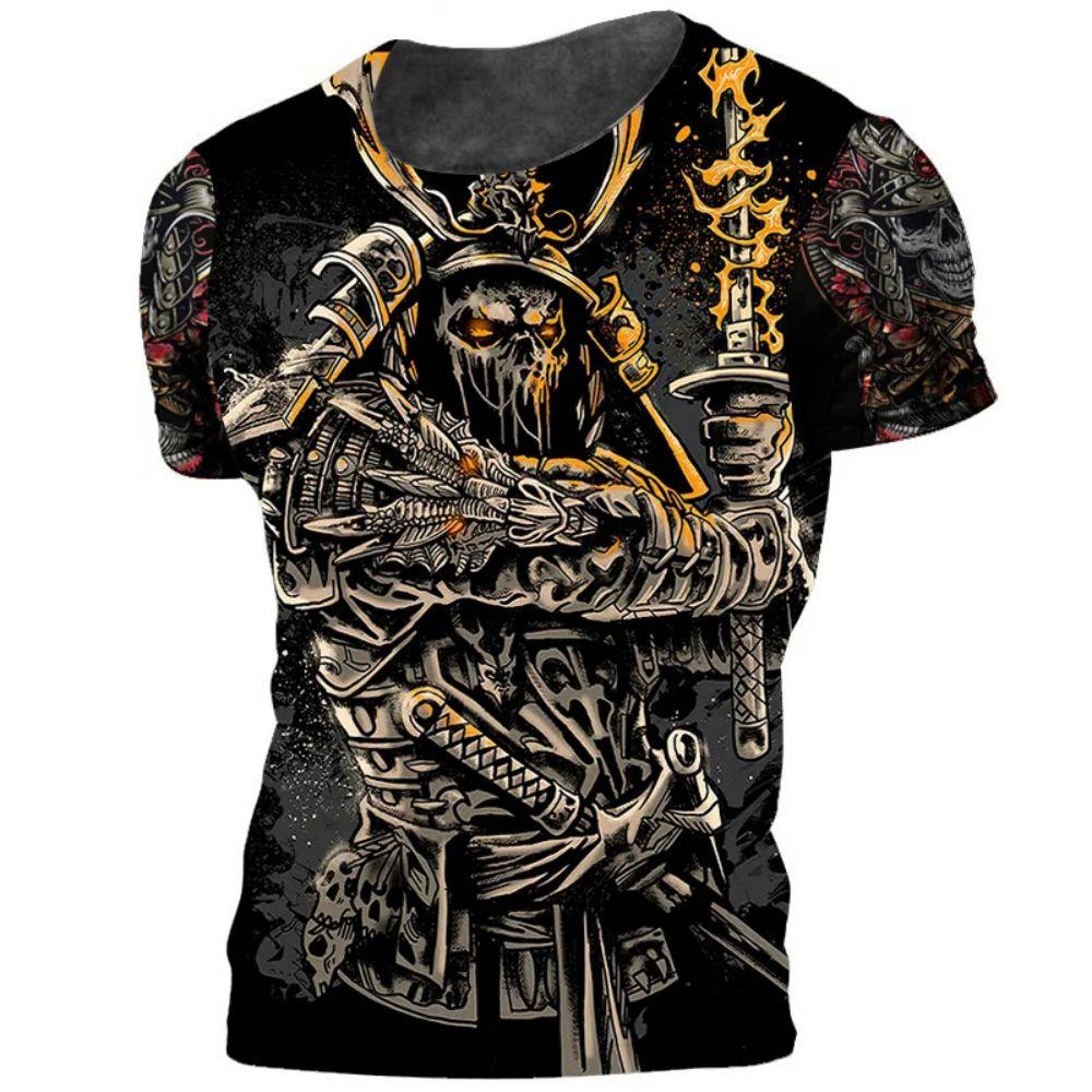 Japanepe Samurai T-shirt Men Japan Style Print Short Sleeve Tops Tees Casual Retro Boys T Shirt Oversized Vintage Men's Clothing