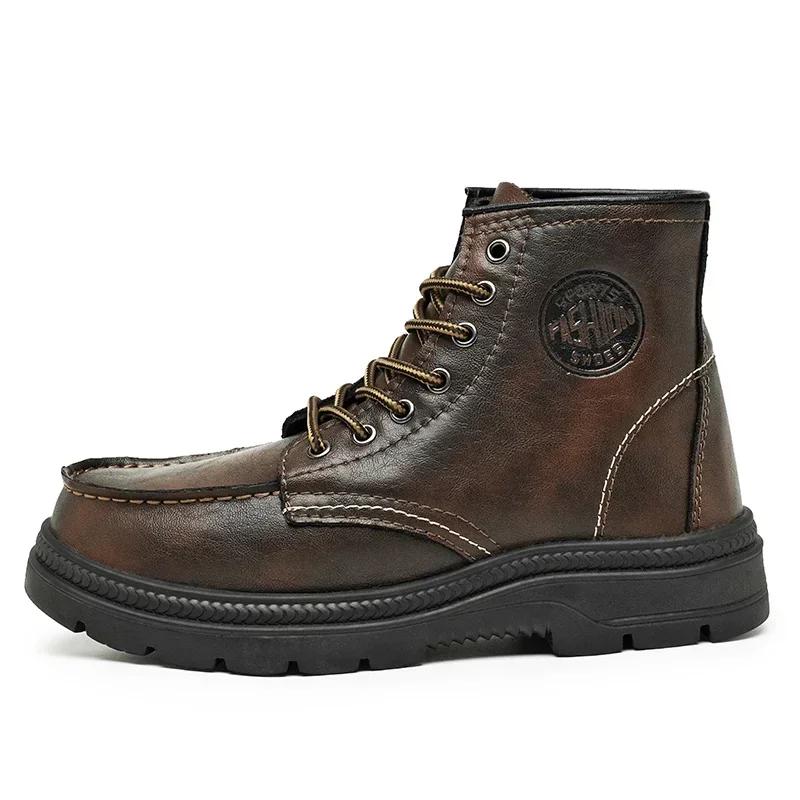 

Мужские ботинки из натуральной кожи в британском стиле, мотоциклетные ботинки, повседневная рабочая обувь, высокие, нескользящие, износостойкие мужские ботильоны 46 коричневый
