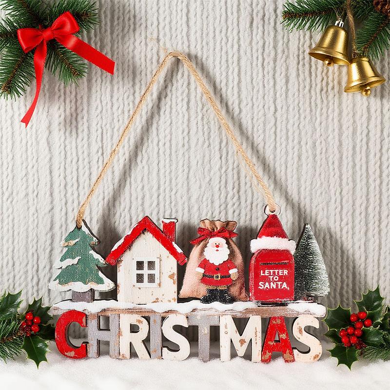 Christmas Hanging Pendant Wooden Crafts Xmas Tree Santa Claus Wall Ornament Natal Navidad Christmas Decor Happy  Year