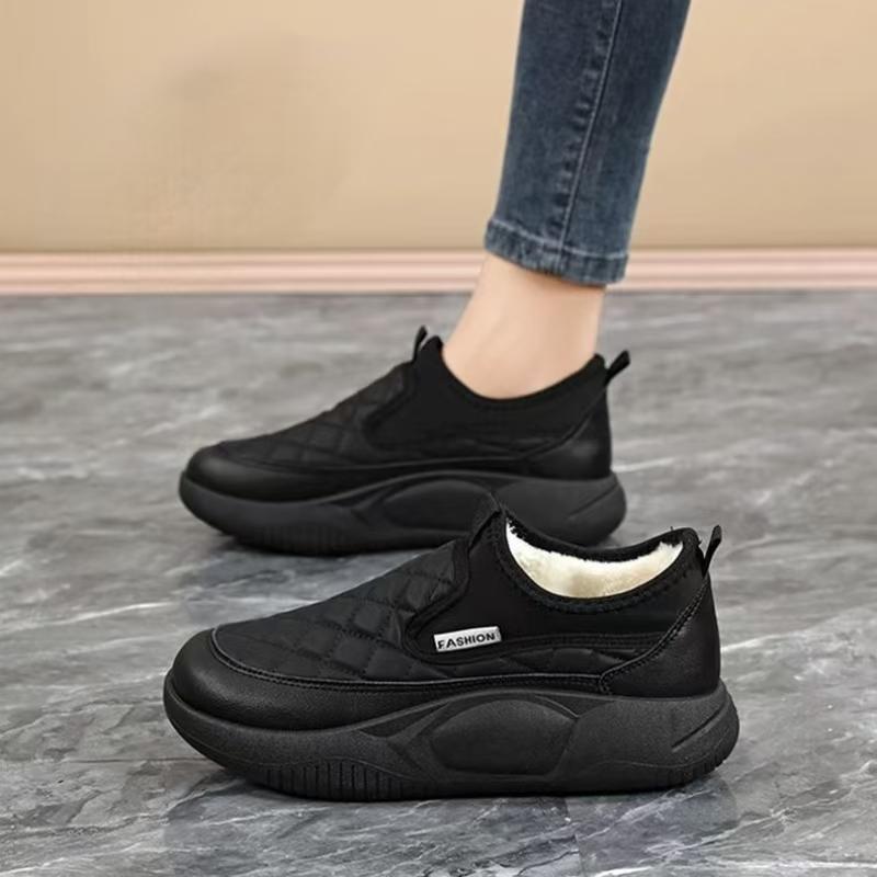 Damen Winter Neu Niedriger Schaft Flache Sohle Baumwollschuhe Dicke Sohle Rutschfest Runde Spitze Schlupfschuh Plüsch Warm Halten Ältere Baumwollschuhe