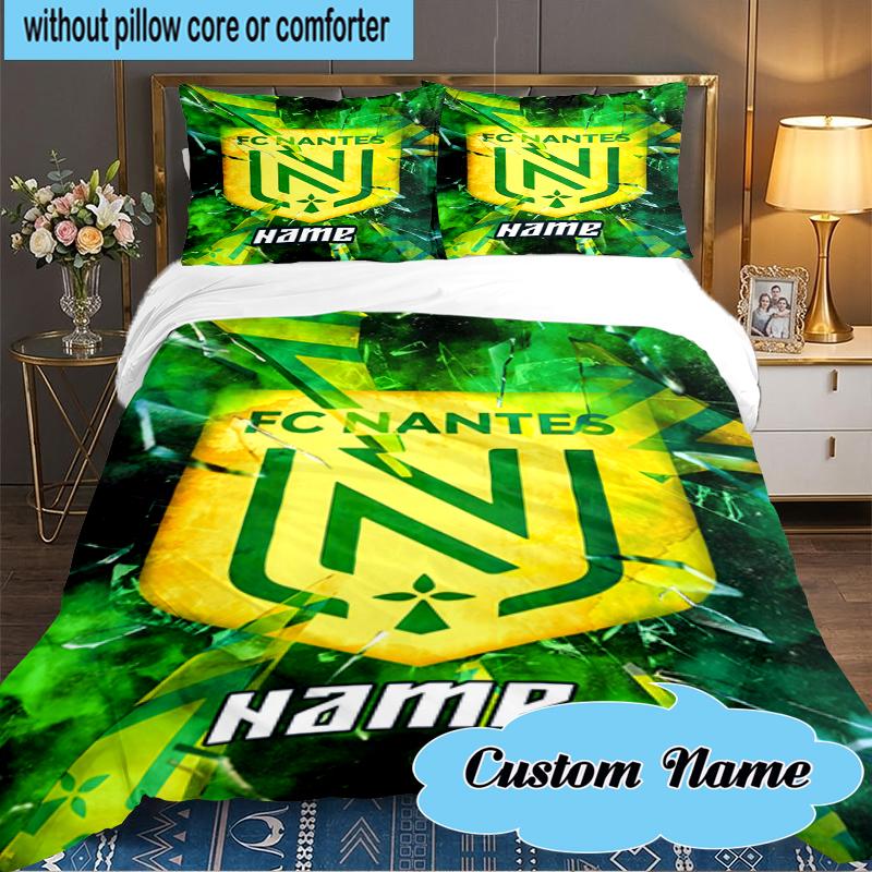 Custom Name Nantes Football Crest Bedding Set 3pcs, Bedding Set Including 1pc Duvet Cover And 2pcs Pillowcases for Bedroom, Dormitory Gift