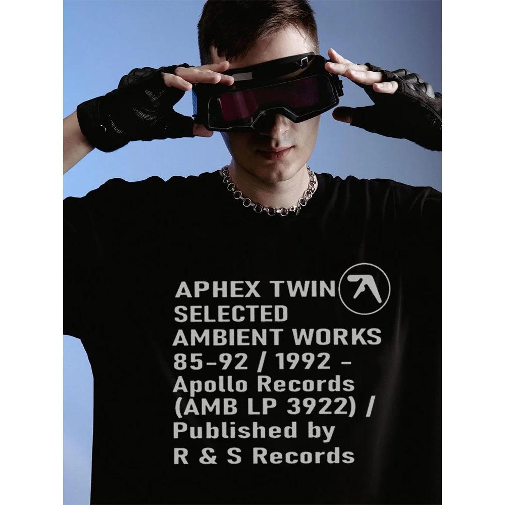 Men T-Shirt Aphex Twin Cotton Graphic Oversized Korean Fashion Short Sleeve Tops Tees Y2k Streetwear Aesthetic Harajuku Clothing