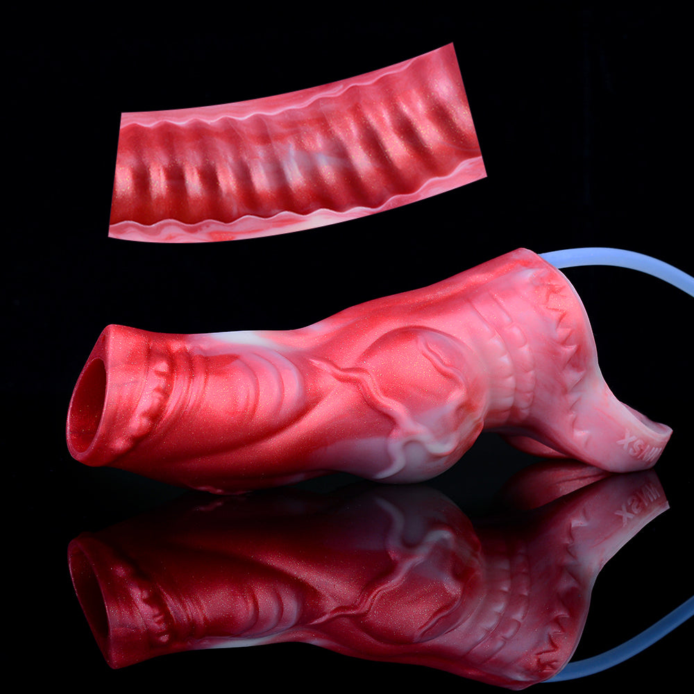 Aida Silicone Textured Red Squirting  Sleeve  Extenders & Enlargers