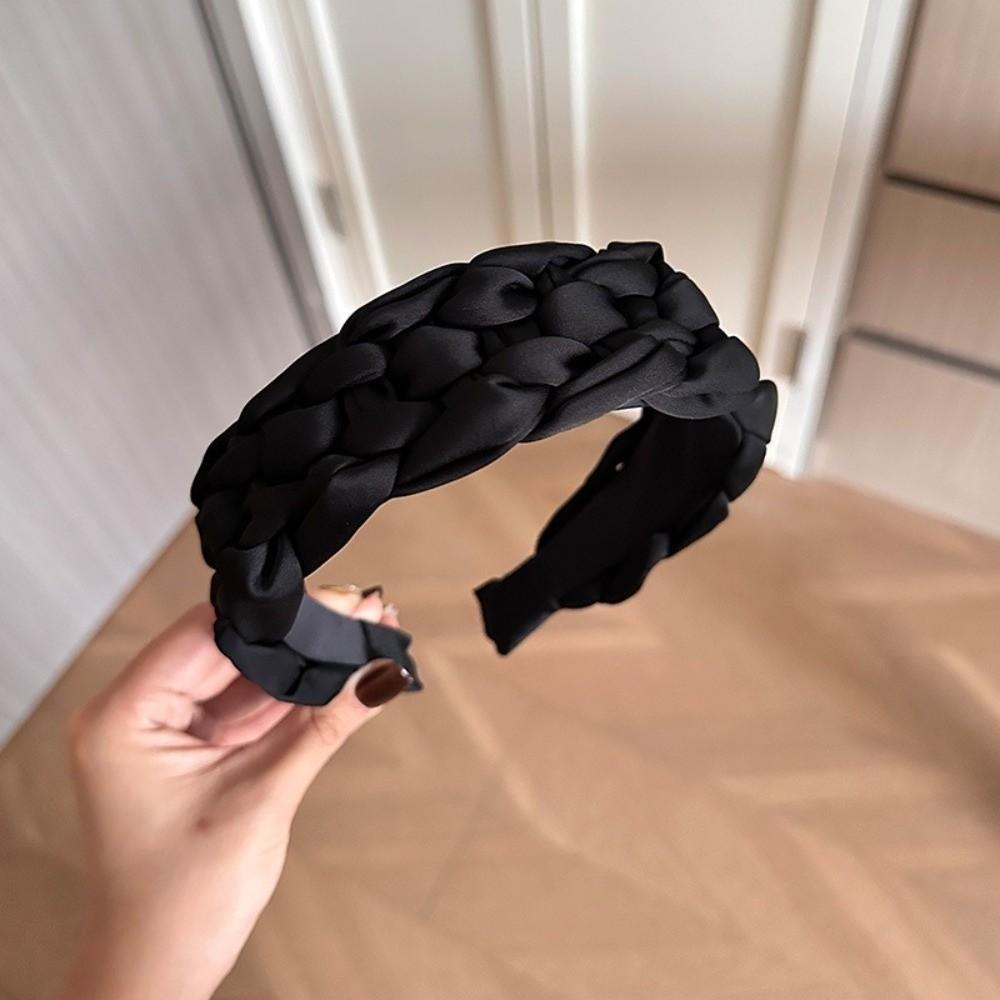Wide Braided Hairband Padded Design Women Head Hoop Fashion Black Headband  Travel