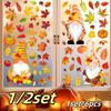 1/2set 6pcs/1set Thanksgiving Fall Window Sticker Fall Leaf Small Dwarf People Festival Scene Stickers Doors Windows Decoration