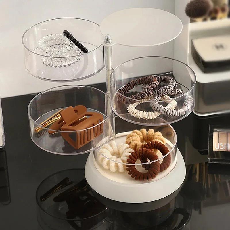 Rotating Transparent Jewelry Storage Organizer Large Capacity Display Case Hair Tie Tray for Bathroom Use