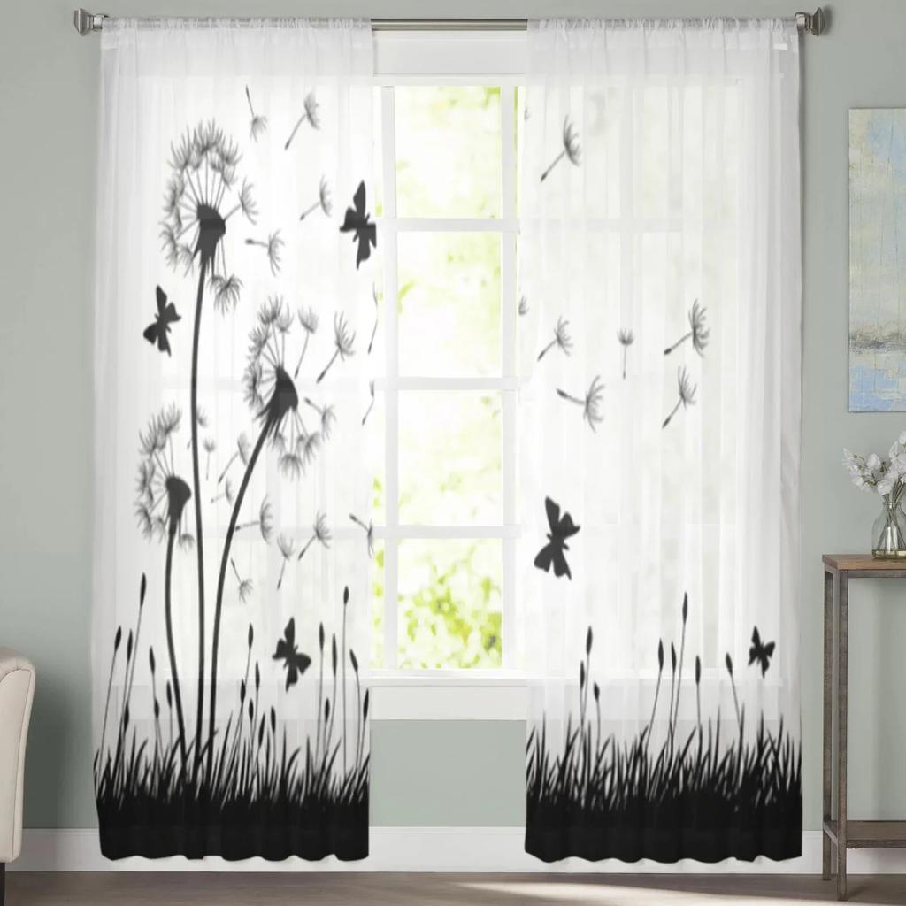 Eng Løvetann Blomst Sommerfugl Tyll Gardiner til soverom Boliginnredning Stue Kjøkken Voile Gardiner for blinde gardiner