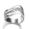Huitan Fashion Contracted Office Lady Finger Rings Silver Color Wave Shape Shine CZ Stone Simple Daily Wear Party Women Jewelry