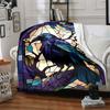 1pc Stained Glass Raven Print Blanket   Lightweight Flannel Throw Blanket For Sofa, Bed, Living Room, Office, Outdoor Travel, Camping