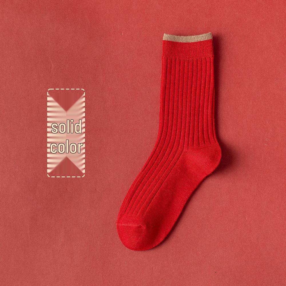 Damskie ciepłe czerwone kaszmirowe skarpety do połowy łydki - Miękkie, odporne na zimno, eleganckie niezbędniki zimowe