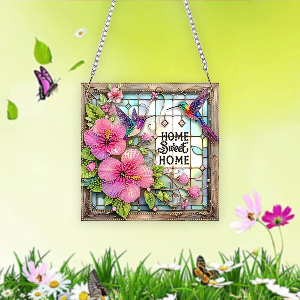 Diamond Painting Hanging Pendant Acrylic Special Shape Hello Spring Rhinestone Diamond Art Pendants for Garden Window Decor