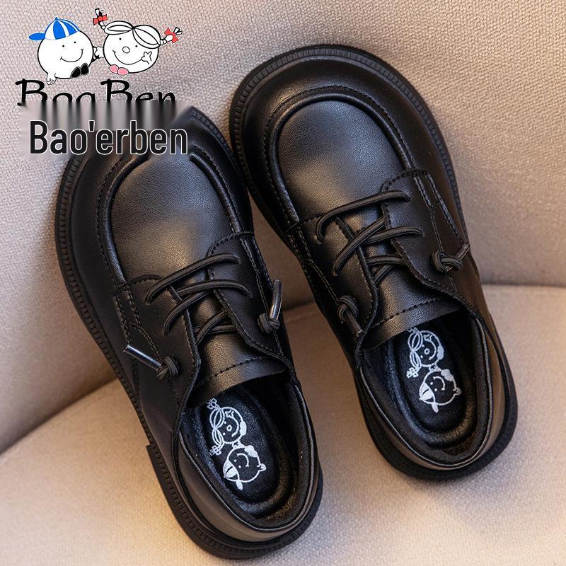 Boys' Black & White Leather Spring/Autumn Shoes - British Style with Soft Sole