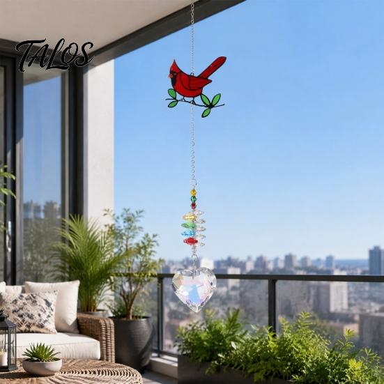 Natural Wildness Window Hangings Faux Crystal Red Bird Suncatcher with Chain, Hanging Ornament Reflective Light Catchers for Porch Prism Heart