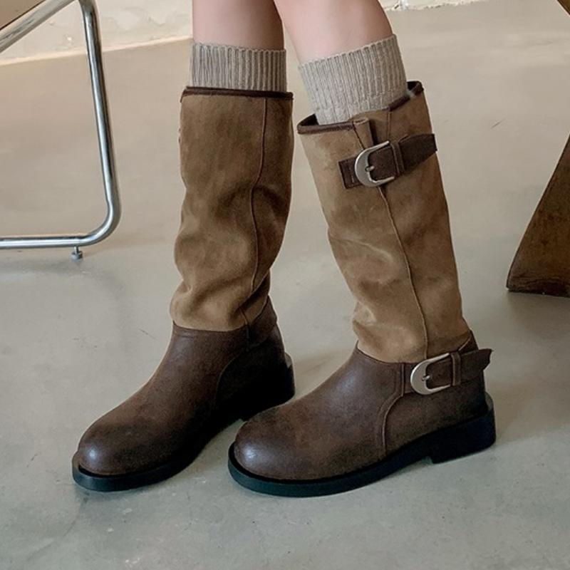 Fashion 2025 New Women Boots Suede Flats Shoes Trend Fashion Winter Knee High Chelsea Boots Snow Brand Shoes Casual Woman Botas Zapatos