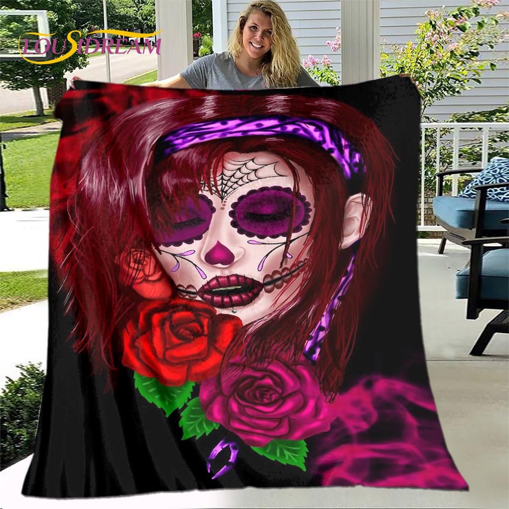 Gothic Horror Female Skull Dead Girl 3D Soft Plush Blanket,Flannel Blanket Throw Blanket for Living Room Bedroom Bed Sofa Picnic