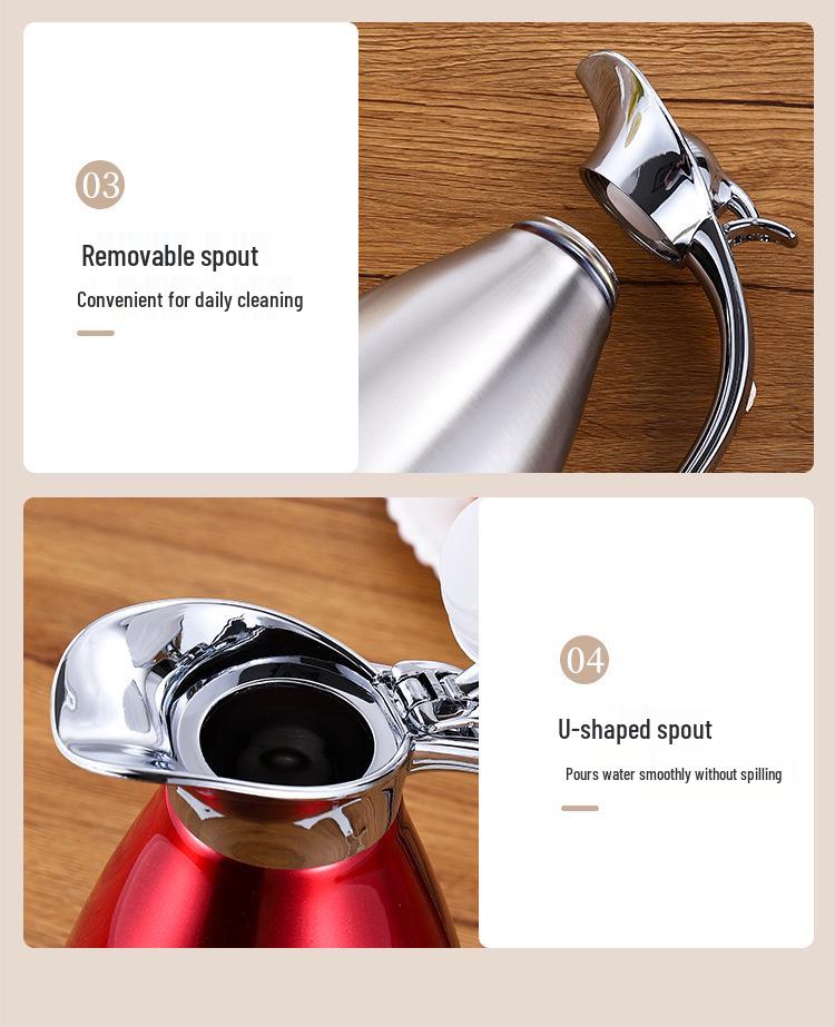 2L European Style Double Layer 304 Stainless Steel Insulated Hot & Cold Water Coffee Kettle