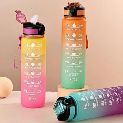 1000ml Colorful Frosted Water Bottle Motivational Drinking Bottle Sports Water Bottle With Time Marker Portable Reusable Cups