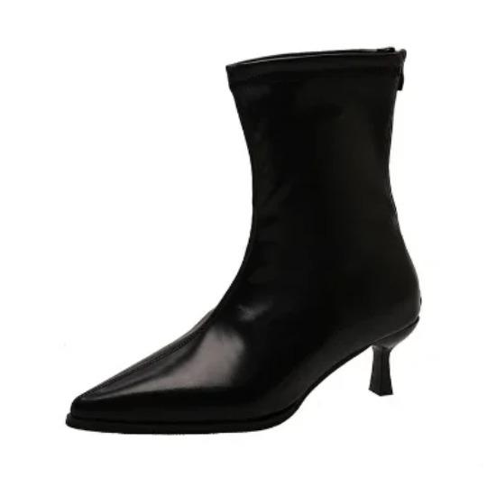 Large Size Women's Boots Korean Style Pointed Toe Fashion Boots Autumn Winter New Arrival Mid Heel Zipper Back Pull Short Tube
