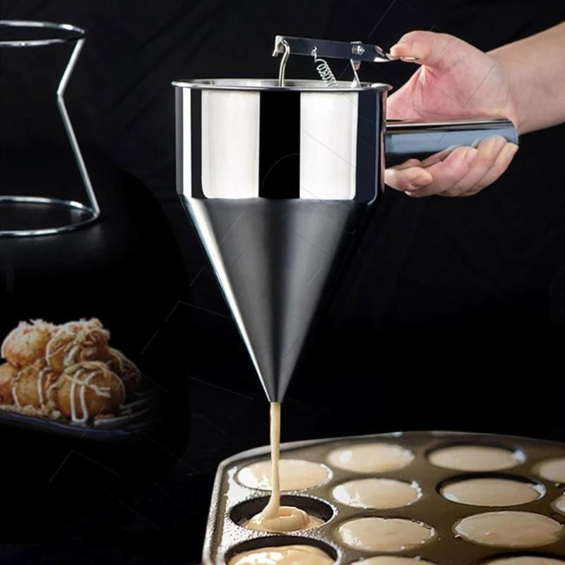 Professional 1200ML Pancake Batter Dispenser Stainless Steel Funnel Suitable for Baking Cupcakes Waffles with Stand
