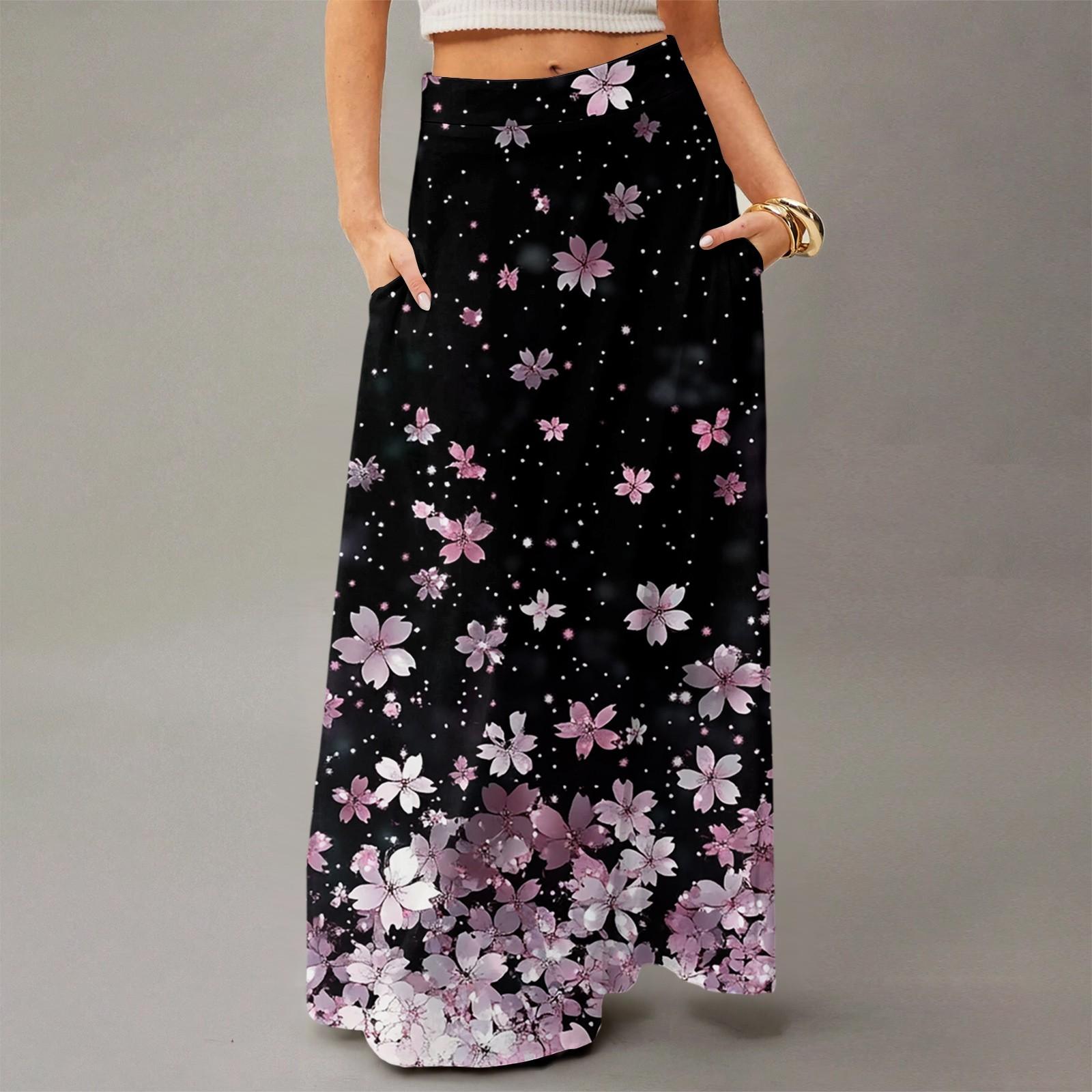 

Женское летящее платье макси обычное повседневное летнее с цветочным принтом в богемном стиле юбка XL тёмно-синий