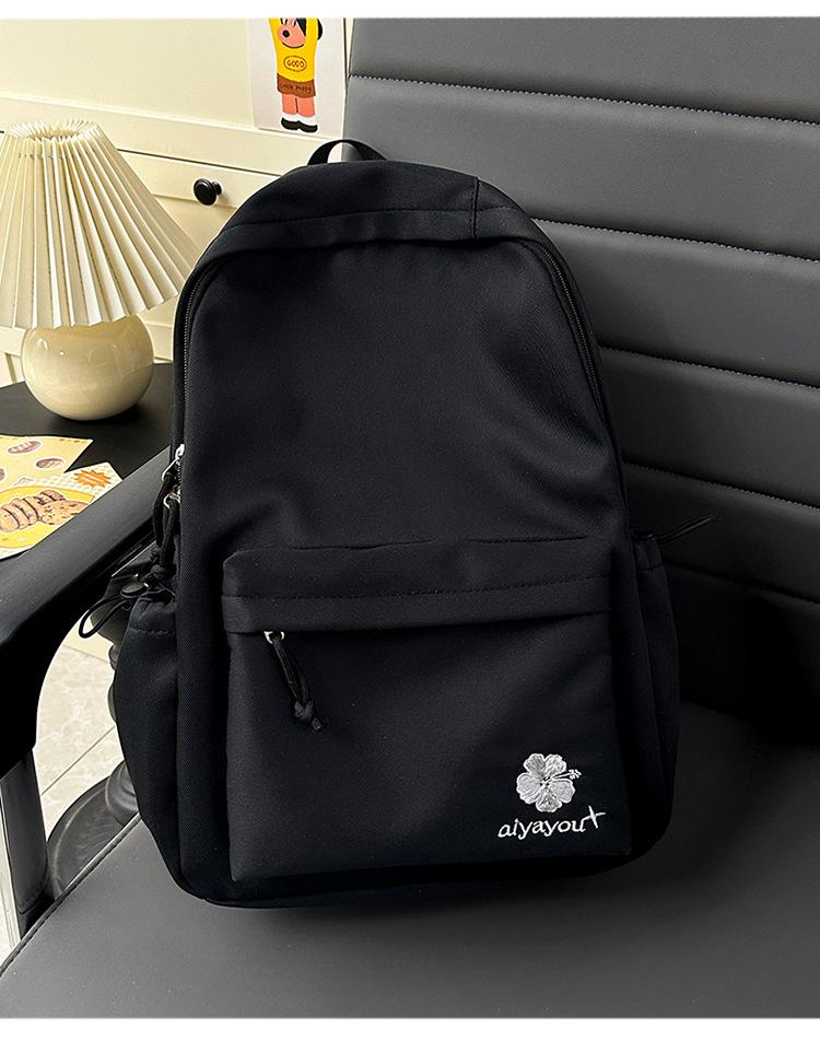 Schoolbag American alphabet flower embroidery cold gray tone backpack college student morning eight class multi-scene adaptation travel schoolbag