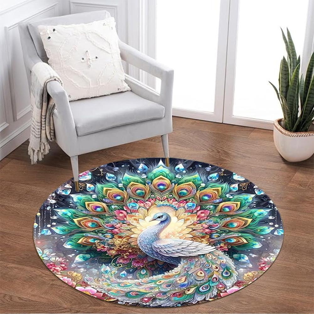 1pc Home Carpet Peacock Design Non-slip Rug for Office Decor and Living Room Gift Ideas