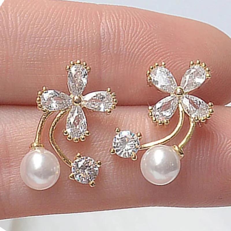 Simple Stylish Simulated Pearl Earrings with Cubic Zirconia Fashionable Women Silver Color Luxury Trendy Jewelry