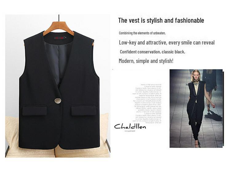 2025 Women's Slim V-Neck Sleeveless One-Button Vest - Spring/Autumn