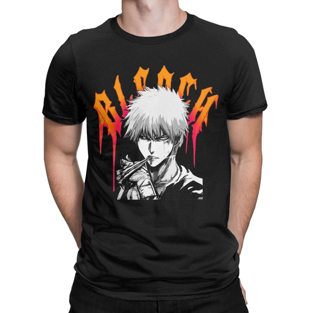 Printed BleachedCartoon Anime Kurosaki T Shirt For Unisex Japanese Manga Cotton T-shirts Short Sleeve Tops
