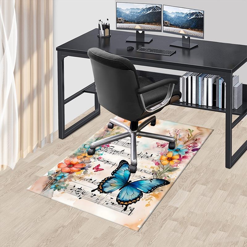 

Charming Butterfly & Music Notes Chair Mat Office Carpet, Oversized Rug for Home Decor, Desk Pad Gift, Suitable for Bedroom, Living Room 60cm by 90cm