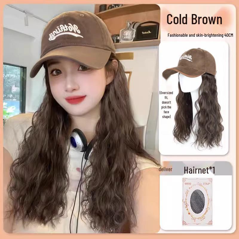Fashionable Wool Curl Hat with Integrated Wig - New Enlarged Brim Full Head Set