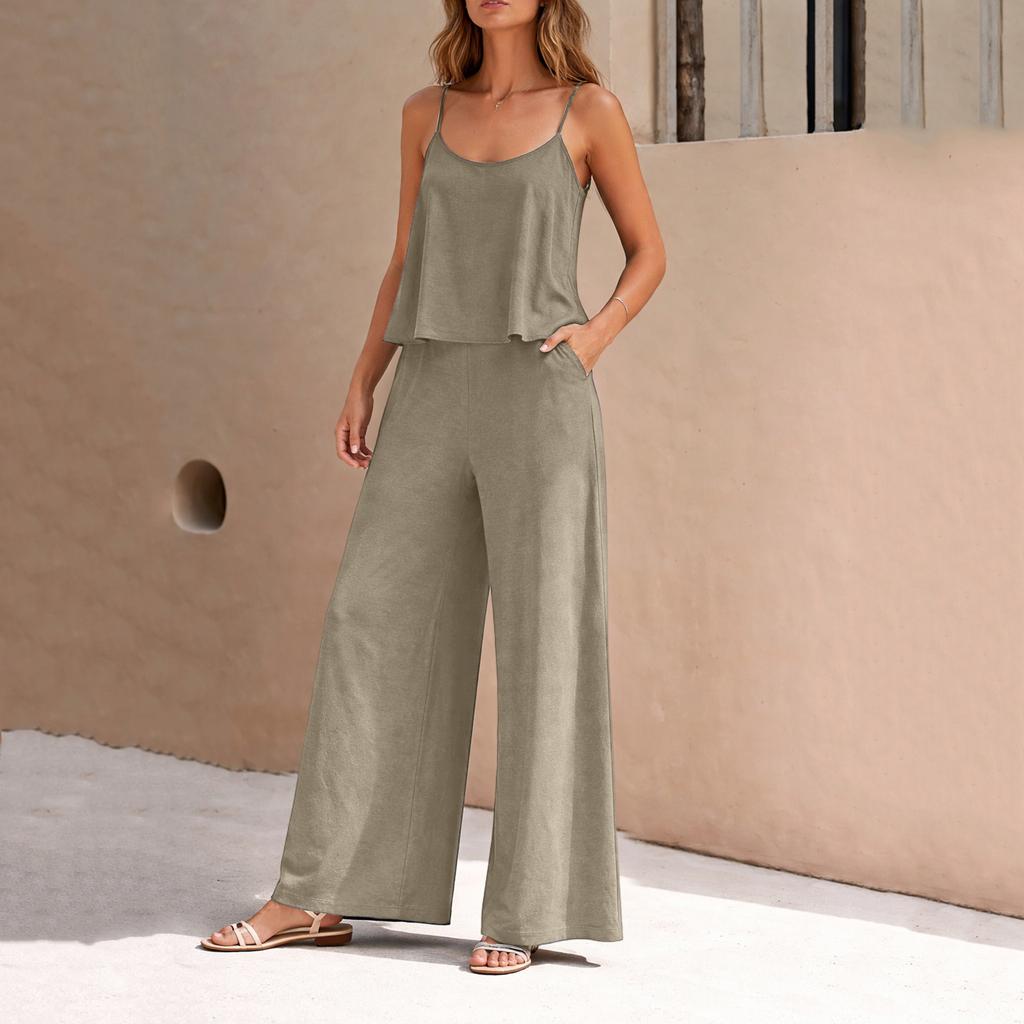 Damenmode Lässig -Farbe Elegant Zweiteiliges Set: Rundhals-Weste und Weitbeinige Hosen