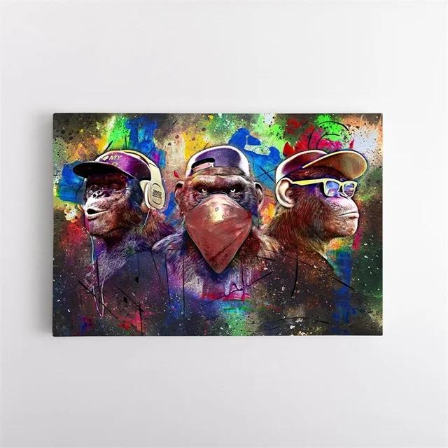 Pop-Graffiti-Kunst, Musik hören, Hip-Hop-Affe, Poster, Leinwandbild und Druck, Wandkunst, Bild für Wohnzimmer, Heimdekoration 60x100cm No Framed