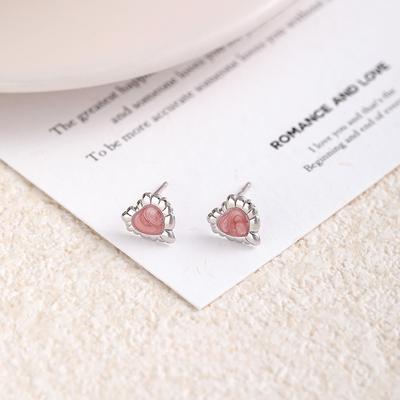 Pink Love Stud Earrings Women's Sweet Epoxy Heart Earrings Niche Texture Irregular Earrings