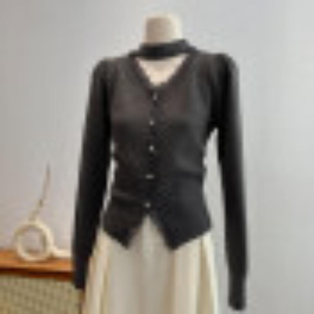 

В язаний светр з V-подібним вирізом та шарфом, оздоблений мереживом, для жінок, Новий приталений короткий светр з розрізом на осінь one size