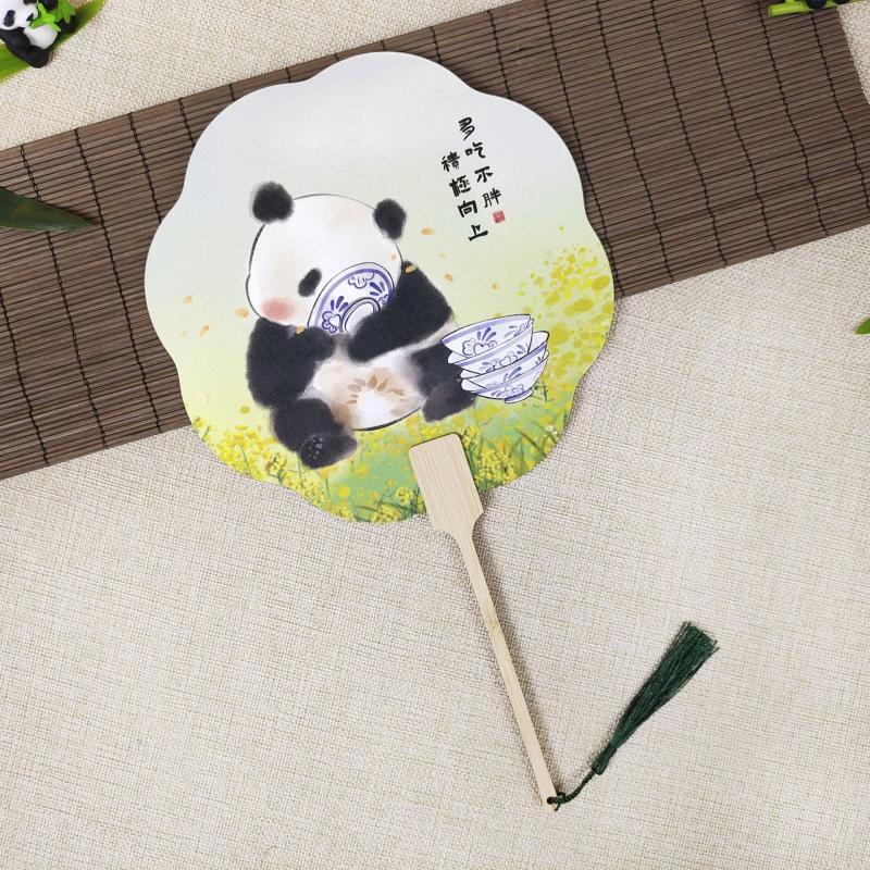 Набор круглых вееров в китайском стиле с ручной росписью панды Qingxi Yilin (5 шт.)