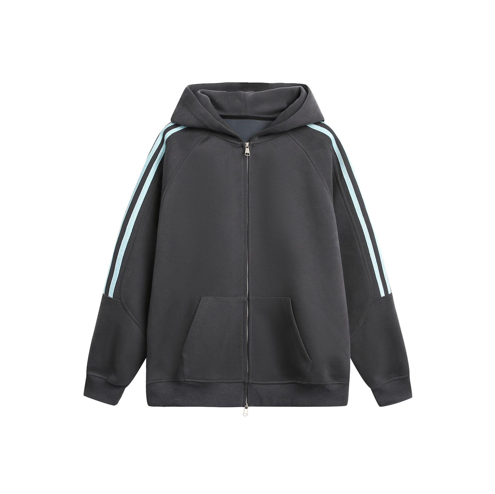 

Мужской кардиган с капюшоном LKTM, утяжеленный, с тремя полосками: Универсальная повседневная одежда для осени/зимы 2XL (170-190 Jin)