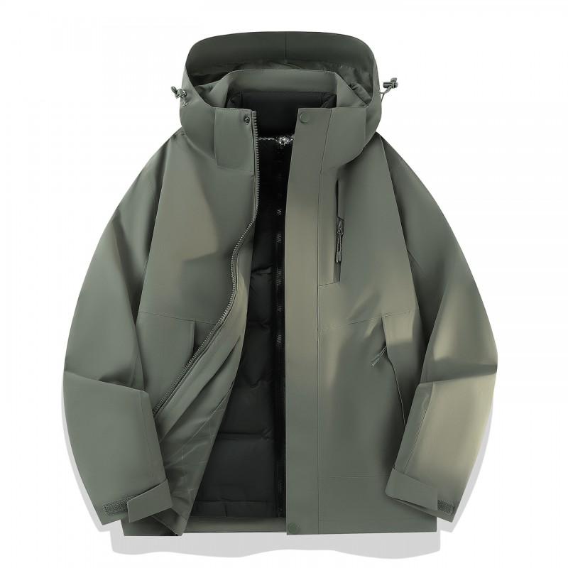 Men Women Waterproof Windproof Outdoor Shell Jacket With Removable Down Insulated Liner 3-in-1 Hooded 2-Piece Set Hiking