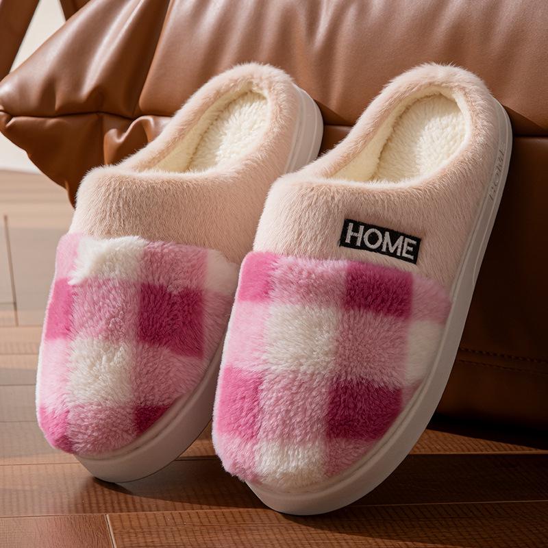 Plush Autumn/Winter Indoor Cotton Slippers - Thick-Soled and Warm for Men & Women