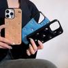 Cool Black Leather 3D Star Phone Case with Lanyard for iPhone 14/15/16 Pro/Pro Max