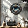 Evil Eye Metal Wall Art Plaque Intricate Golden Blue Protection Design Home Decor Living Room