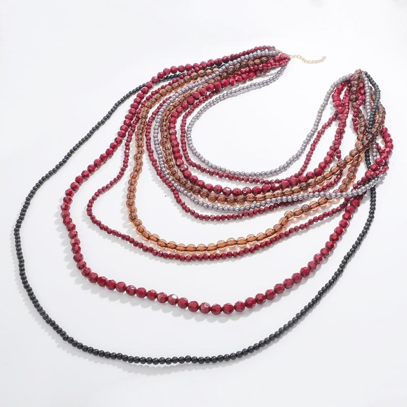 Fashionable Waterfall Tassels Necklace Handmade Multilayer Beads Necklace for Women Stylish Party and Holiday Wear