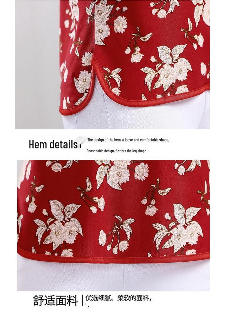 2025 Summer Chinese Style Frog Button Floral Top for Middle-aged & Elderly Women - Stand Collar, Short Sleeve, Loose Fit T-shirt
