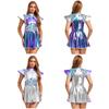 Women‘s Futuristic Sequin Mini Dress S-3XL: Metallic Gradient Patchwork & Fly Sleeves for Space-Themed Party & Halloween