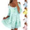 Scoop Neck Half Sleeves Loose Fit Summer Dress Embroidery Crochet Lace Cold Shoulder Mini Dress Female Clothing