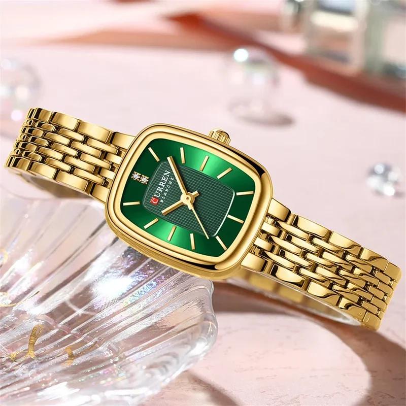 CURREN Fashion Quartz Women Watch Simple Elegant Square Dial Gold Stainless Steel Strap Waterproof Leisure Business Watches