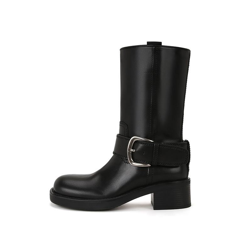 

Версия из коровьей кожи~ Ботинки-локомотивы средней длины с ретро боковой пряжкой Su Yinyin на толстом каблуке, с ремешком-пряжкой, ковбойские ботинки в западном стиле, женские ботинки-рыцари 35