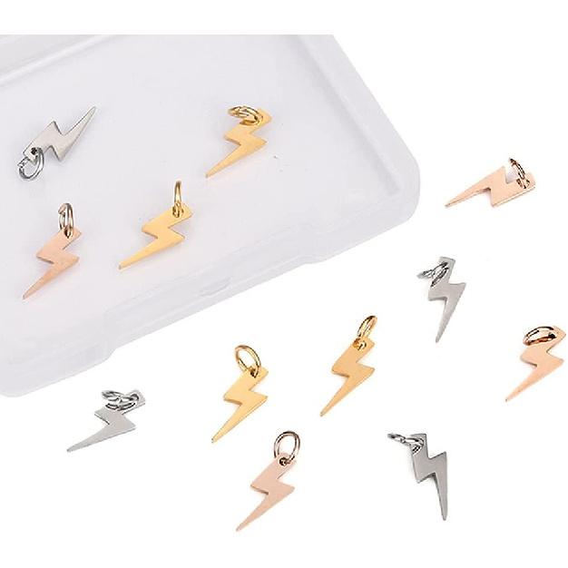 Airssory 12 Pcs 3-Colors Stainless Steel Flash Lightning Bolt Charms Celestial Weather Collection Thunder Mini Dangle Pendants Assortment for Jewelry