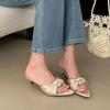 Fashion Fashion Butterfly-Knot Ladies Heeled Slippers Shoes Summer Pointed Toe Women Low Heel Slippers Female Slides Sandals Pumps