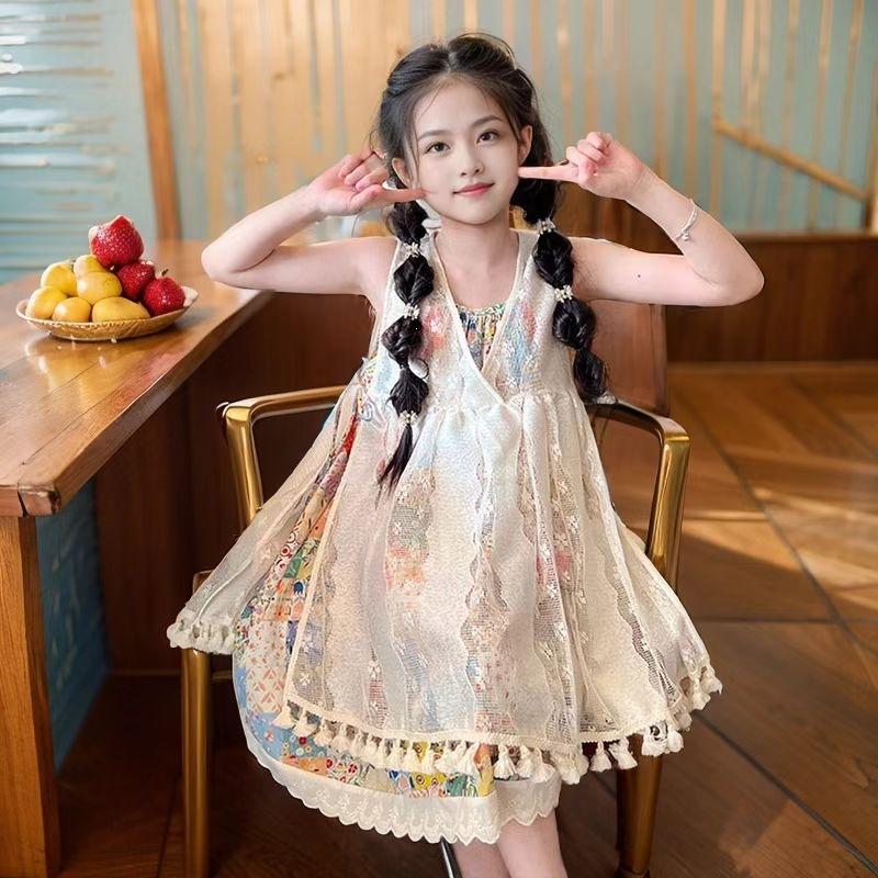 Girls Boho Print Cami Dress Set for Big Kids Vacation Outfit 120